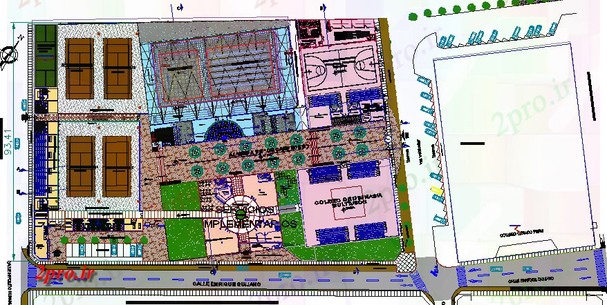 دانلود نقشه ورزشگاه ، سالن ورزش ، باشگاه تنیس باشگاه و خانواده ورزش پروژه مرکز 37 در 52 متر (کد81240)