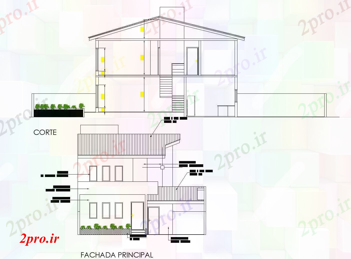 دانلود نقشه مسکونی ، ویلایی ، آپارتمان نما و بخش پروژه مسکن برای طرحی یک خانواده 9 در 12 متر (کد81343)