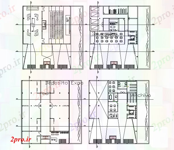 دانلود نقشه ساختمان اداری - تجاری - صنعتی مرکز فرهنگی fddile طرحی 38 در 40 متر (کد81368)