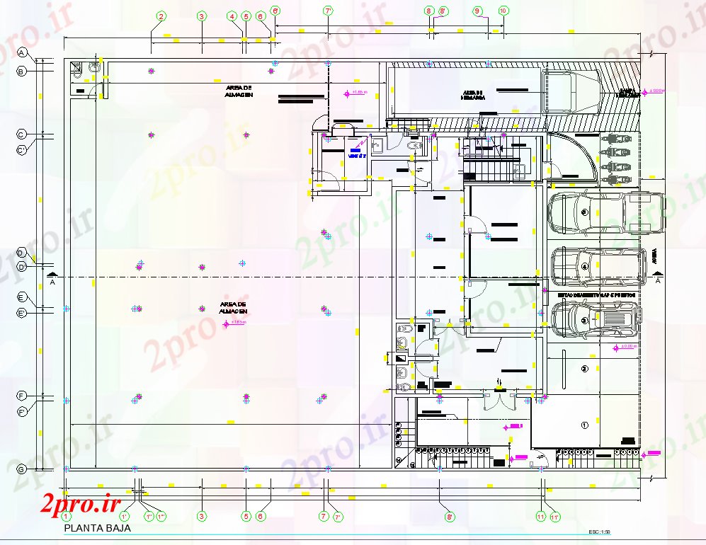 دانلود نقشه ساختمان اداری - تجاری - صنعتی PARTS با ذخیره فوق العاده فروشگاه بازار شن و ماسه دفاتر مرکز 20 در 22 متر (کد81411)