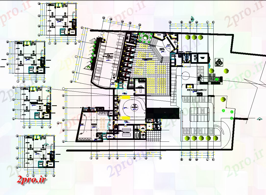 دانلود نقشه ساختمان اداری - تجاری - صنعتی بازار طرحی فرهنگی چیدمان 96 در 207 متر (کد81416)