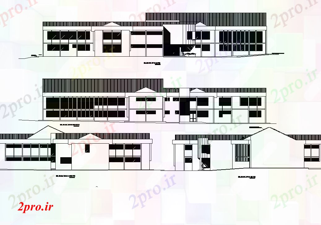 دانلود نقشه ساختمان اداری - تجاری - صنعتی نما از طرحی کتابخانه 45 در 66 متر (کد81417)