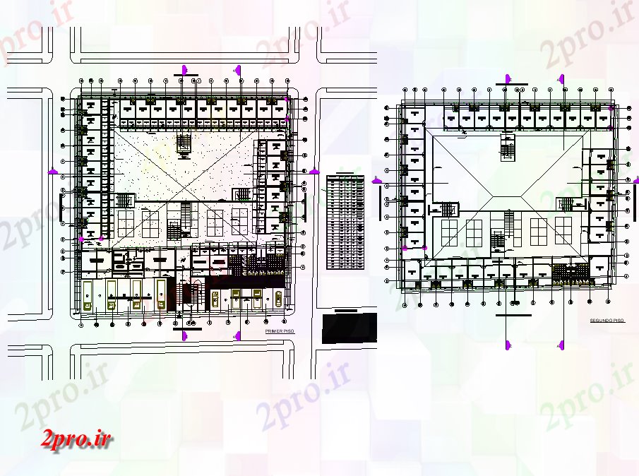 دانلود نقشه ساختمان اداری - تجاری - صنعتی طرحی معماری بازار چیدمان 50 در 59 متر (کد81452)