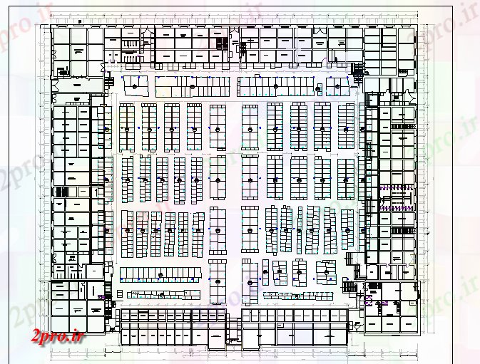 دانلود نقشه ساختمان اداری - تجاری - صنعتی بازارهای تجهیز طرح 97 در 115 متر (کد81453)