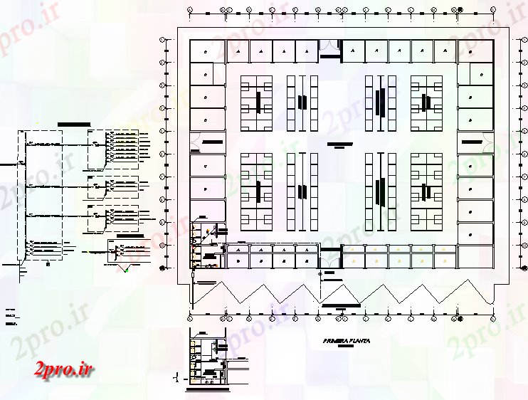دانلود نقشه ساختمان اداری - تجاری - صنعتی محل سکونت بازار 30 در 40 متر (کد81454)