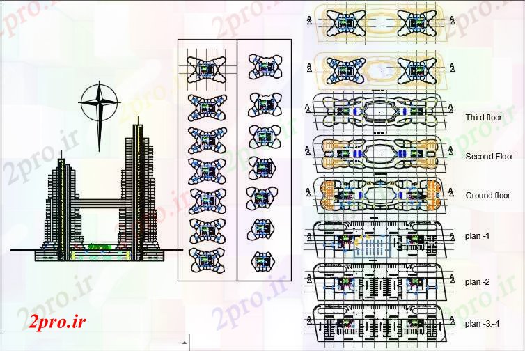 دانلود نقشه ساختمان اداری - تجاری - صنعتی برج تجاری 37 در 145 متر (کد81480)