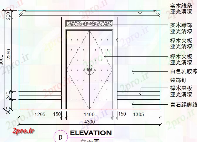 دانلود نقشه جزئیات طراحی در و پنجره  درب جلو و  دیوار نما   (کد81491)