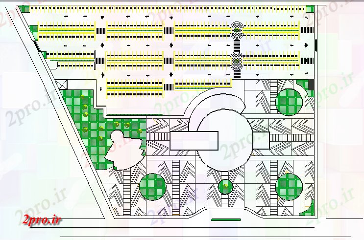 دانلود نقشه ساختمان دولتی ، سازمانی جزئیات محوطه سازی دفتر دولت ساخت 45 در 203 متر (کد81571)