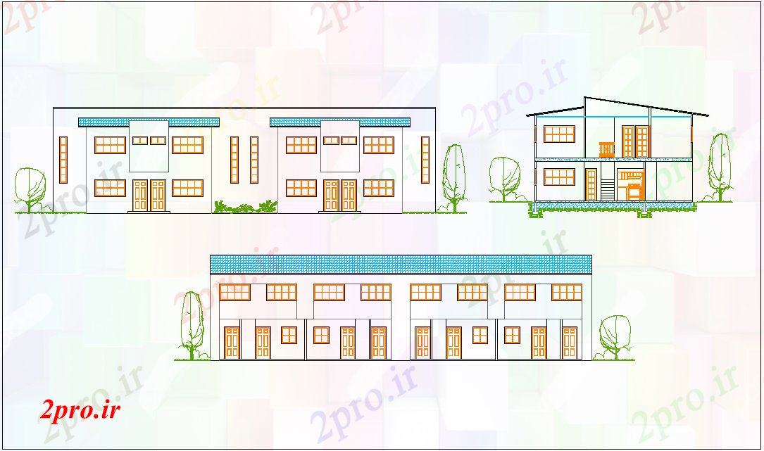 دانلود نقشه مسکونی ، ویلایی ، آپارتمان نمای با نمای محور مختلف برای خانه 10 در 12 متر (کد81589)