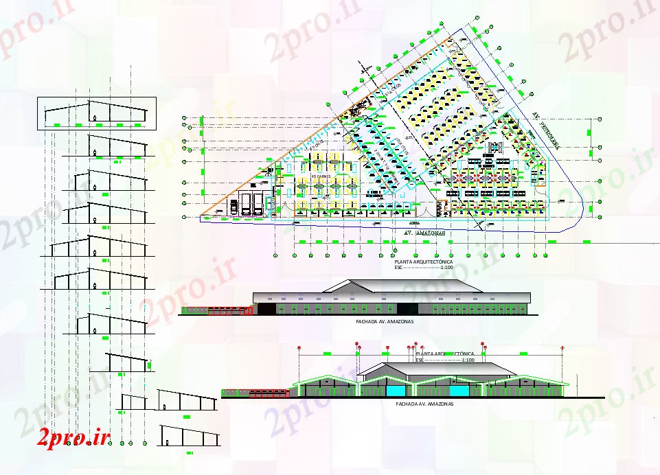 دانلود نقشه ساختمان اداری - تجاری - صنعتی طراحی بازار مرکزی 52 در 85 متر (کد81590)