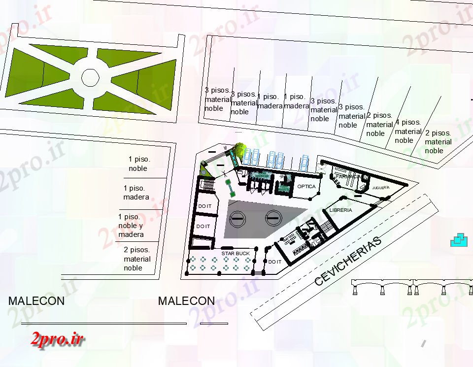 دانلود نقشه ساختمان اداری - تجاری - صنعتی نوار مرکز بازار طراحی 38 در 63 متر (کد81601)