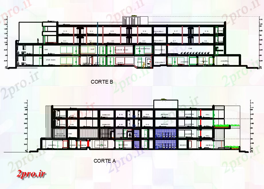 دانلود نقشه ساختمان اداری - تجاری - صنعتی بخش طرحی مرکز جزئیات 92 در 100 متر (کد81603)