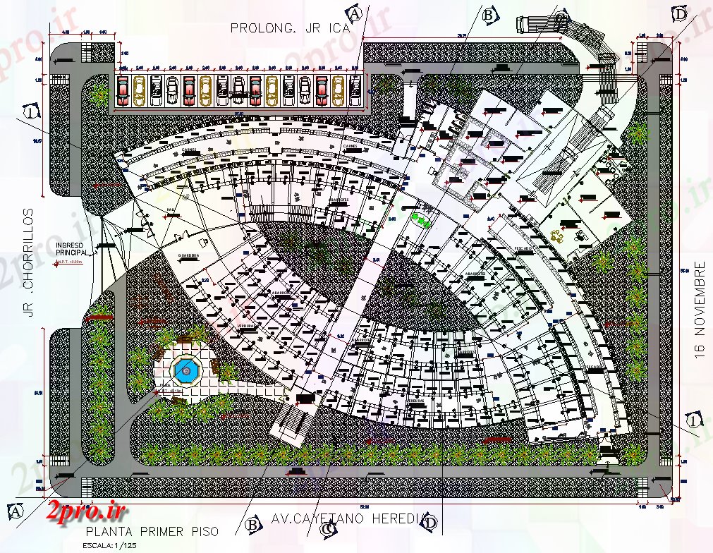 دانلود نقشه ساختمان اداری - تجاری - صنعتی محصولات غذایی طرحی بازار 59 در 89 متر (کد81605)