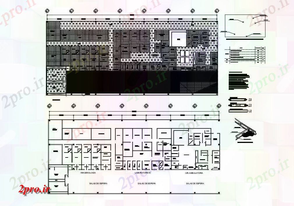 دانلود نقشه جزئیات ساختار طرحی بیمارستان در  بلوک (کد81619)