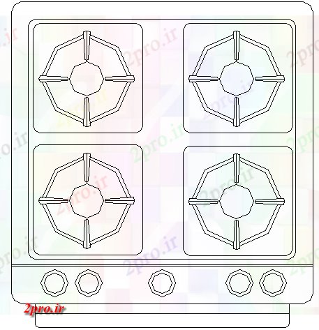 دانلود نقشه آشپزخانه اجاق گاز 4 مشعل گاز (کد81660)