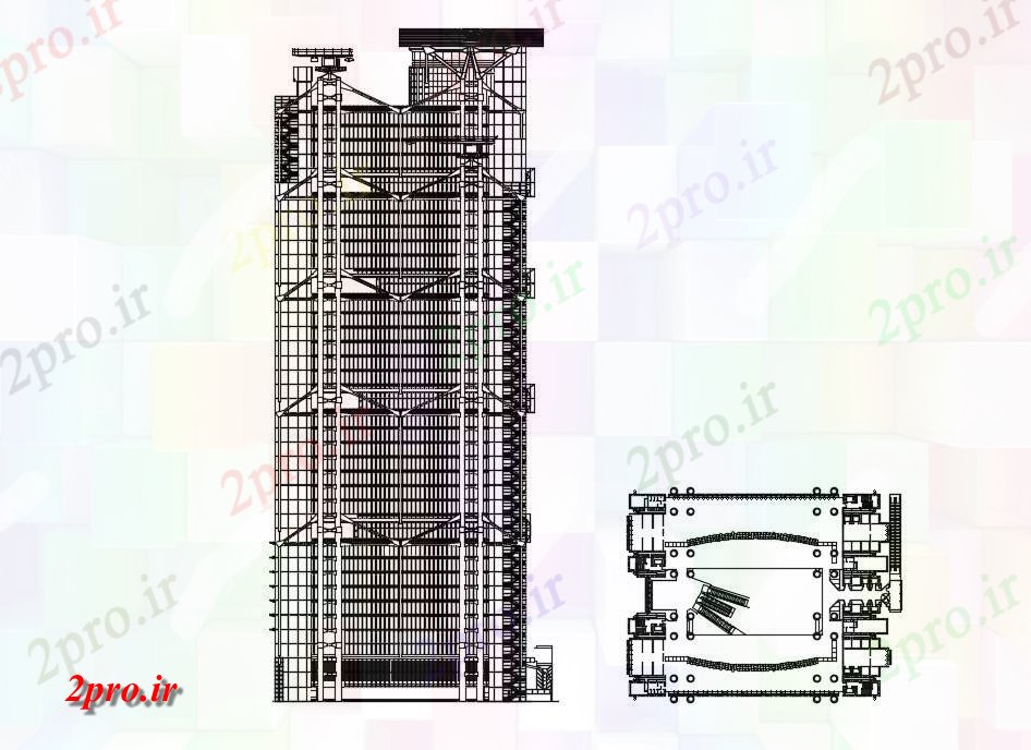 دانلود نقشه ساختمان اداری - تجاری - صنعتی بلند شرکت ساختمانی 55 در 70 متر (کد81675)