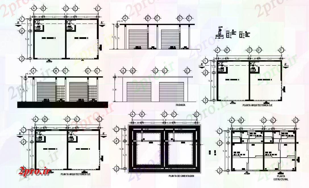 دانلود نقشه ساختمان اداری - تجاری - صنعتی فروشگاه طرحی طبقه 5 در 8 متر (کد81679)
