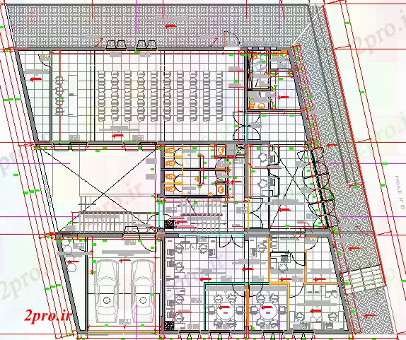 دانلود نقشه ساختمان اداری - تجاری - صنعتی نخست طرحی طبقه جزئیات طرحی از دفتر اداری 22 در 23 متر (کد81768)
