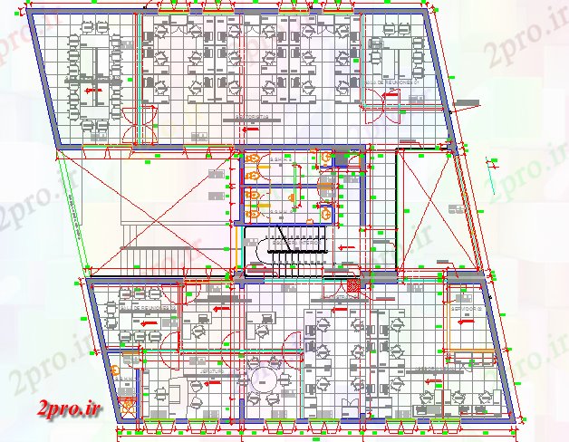 دانلود نقشه ساختمان اداری - تجاری - صنعتی طرحی طبقه جزئیات طرحی دوم اداری دفتر 22 در 23 متر (کد81769)