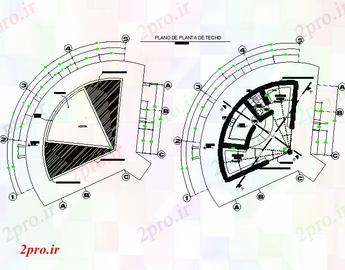 دانلود نقشه جزئیات ساخت و ساز طرحی سقف از موضع گلفروش با نمای ساخت و ساز (کد81775)