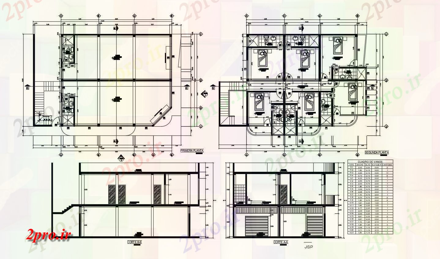 دانلود نقشه مسکونی ، ویلایی ، آپارتمان طرحی طبقه با نمای بخش و برنامه پنجره برای خانه خانواده با معماری 10 در 13 متر (کد81792)