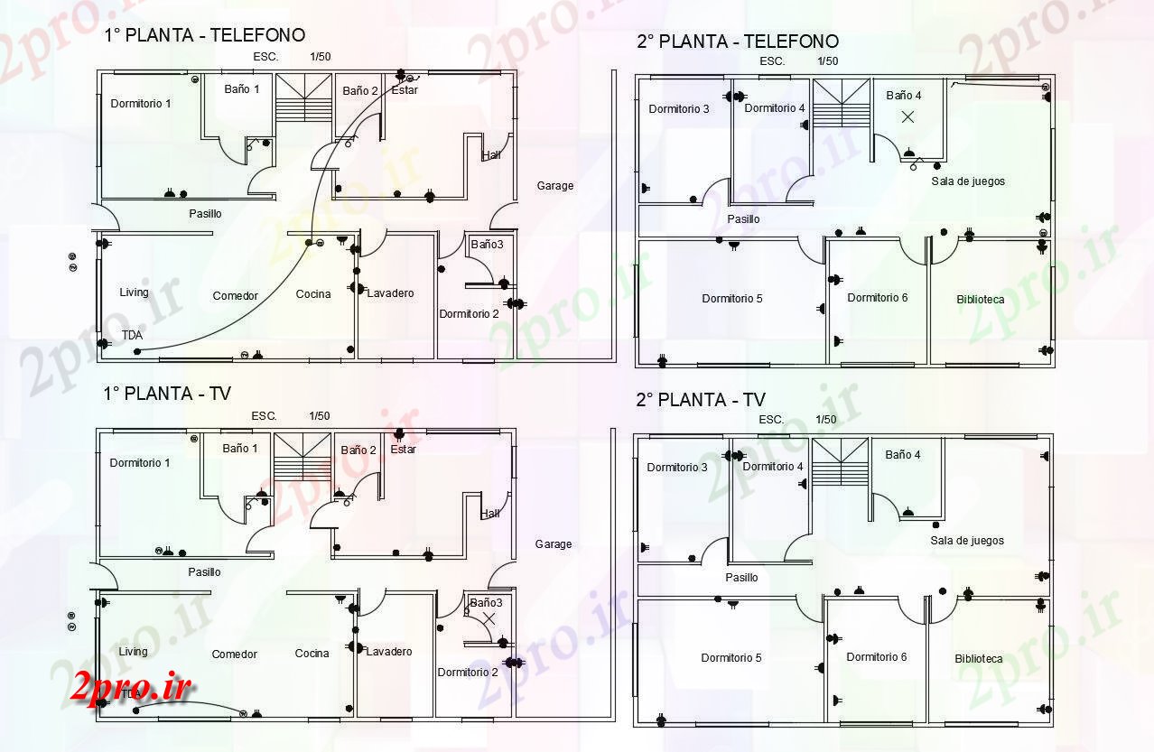دانلود نقشه طراحی داخلی تلفن و TV  خط برق خانه (کد81812)