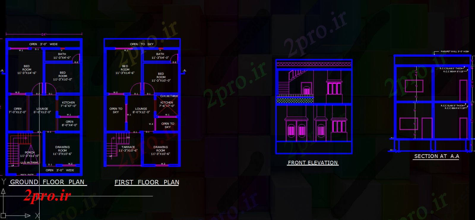 دانلود نقشه مسکونی ، ویلایی ، آپارتمان طرحی طبقه 24 * 45 خانه 30 در 54 متر (کد81871)