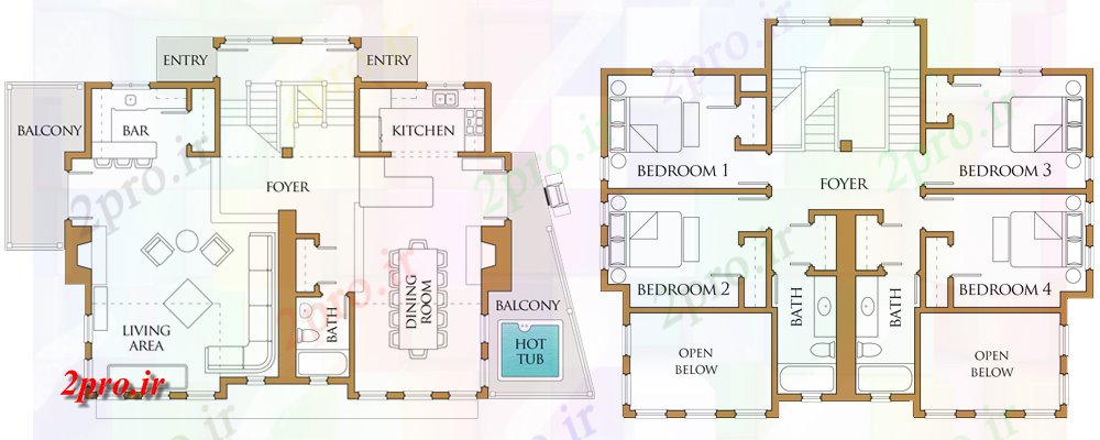 دانلود نقشه مسکونی  ، ویلایی ، آپارتمان  Floorplan دو بعدی  (کد81888)
