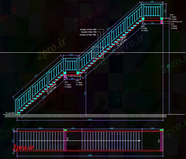 دانلود نقشه پلان مقطعی فولاد پله Dawing جزئیات (کد81933)