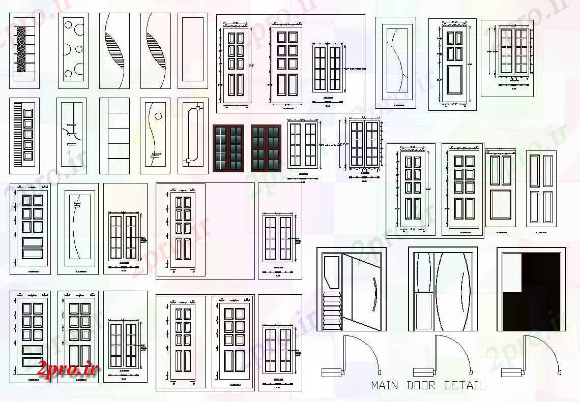 دانلود نقشه جزئیات طراحی در و پنجره  اصلی جزئیات درب  چیدمان نما (کد81983)