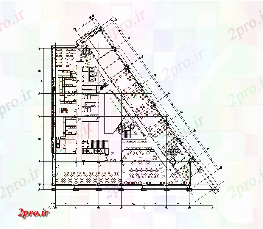 دانلود نقشه هتل - رستوران - اقامتگاه ساختمان رستوران ساختار 55 در 57 متر (کد82030)