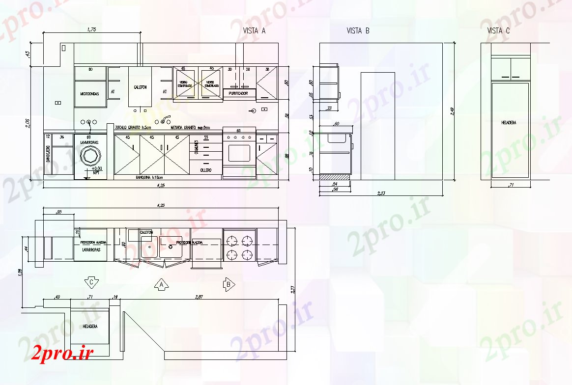 دانلود نقشه بلوک مبلمان جزئیات مبلمان آشپزخانه   دو بعدی  طرح (کد82104)