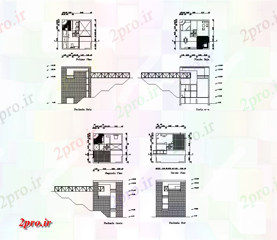 دانلود نقشه مسکونی ، ویلایی ، آپارتمان خانه با نما جزئیات پل و طراحی 13 در 13 متر (کد82125)