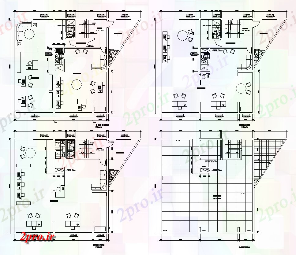 دانلود نقشه ساختمان اداری - تجاری - صنعتی دفتر مرکز تجارت ساخت جزئیات طراحی دو بعدی 24 در 30 متر (کد82161)