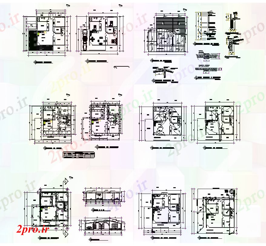 دانلود نقشه مسکونی ، ویلایی ، آپارتمان جزئیات مسکن طرحی ساختمان مقطعی و نما دو بعدی 17 در 18 متر (کد82190)