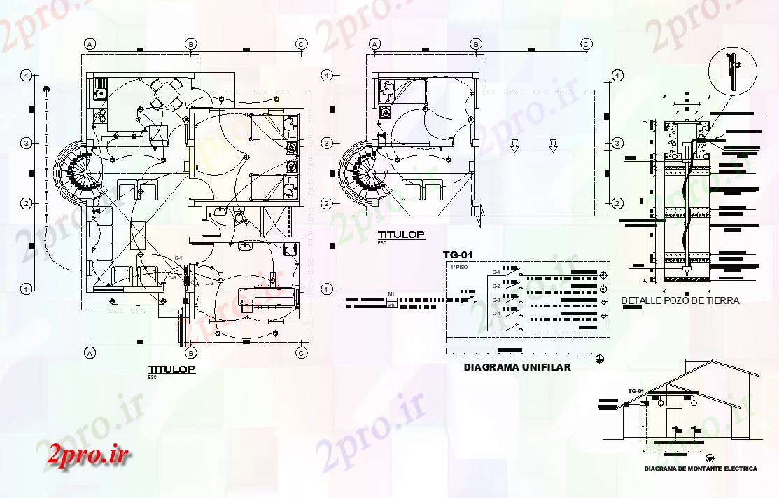 دانلود نقشه طراحی داخلی طراحی جزئیات اتصال سیم زمین ساختمان مسکونی (کد82195)