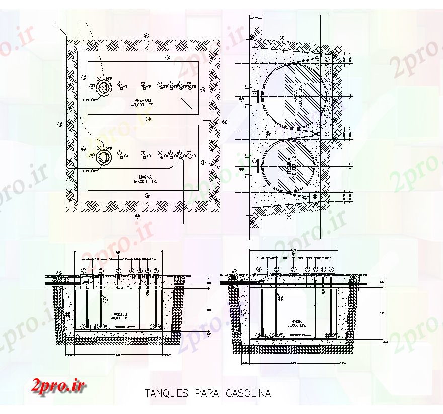 دانلود نقشه جزئیات ساختار نما جزئیات مخزن سوخت و طرحی  دو بعدی   چیدمان (کد82198)