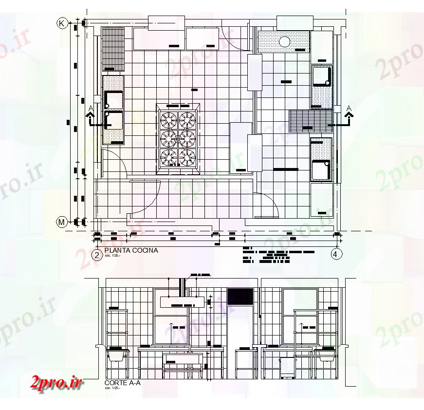 دانلود نقشه آشپزخانه طرحی جزئیات مبله آشپزخانه و بخش  دو بعدی   چیدمان اتوکد (کد82207)