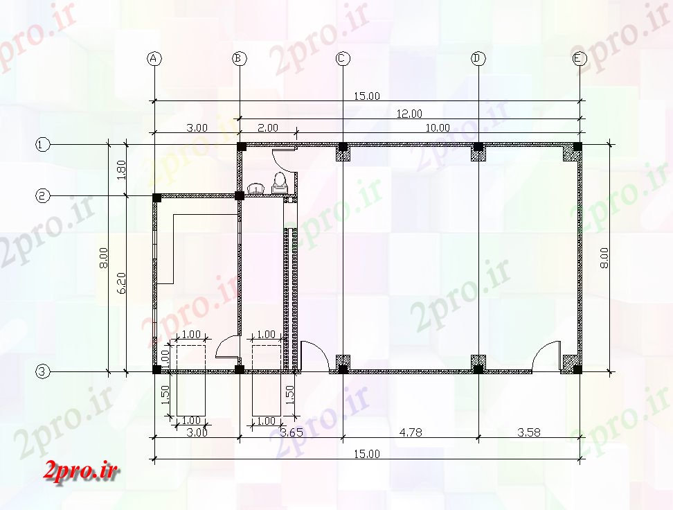 دانلود نقشه ساختمان اداری - تجاری - صنعتی طرحی کار از ساختمان سالن تجاری  دو بعدی   چیدمان (کد82289)