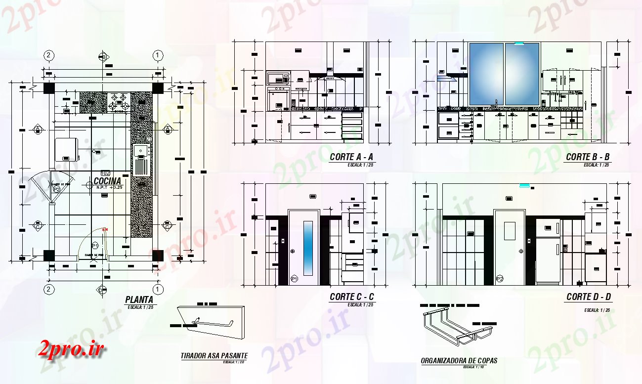 دانلود نقشه آشپزخانه آشپزخانه طرحی جزئیات ساختار و بخش  ساخت و ساز  دو بعدی   چیدمان (کد82327)