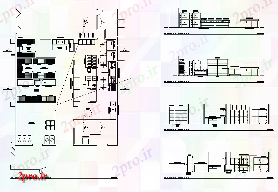 دانلود نقشه آشپزخانه ساختمان آشپزخانه طرحی جزئیات ساختار هتل و نما (کد82335)