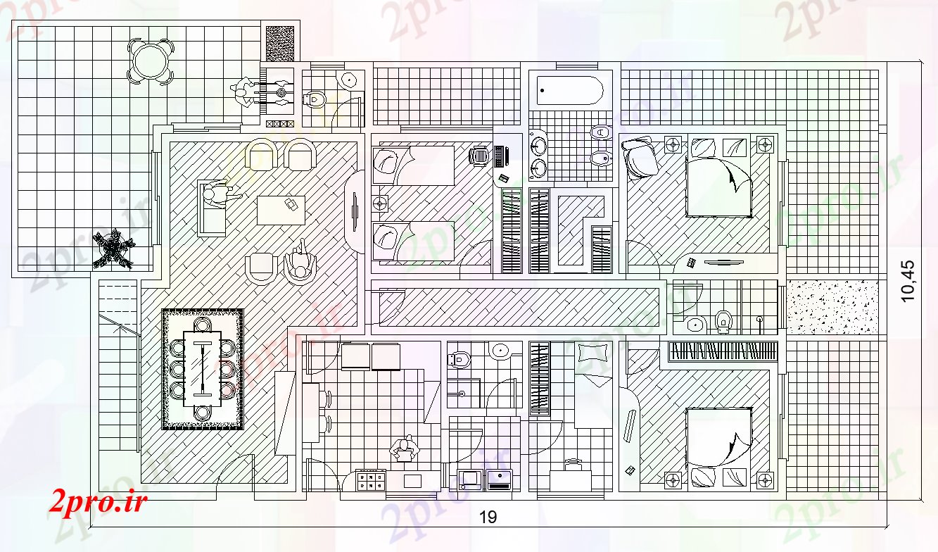 دانلود نقشه دانشگاه ، آموزشکده ، مدرسه ، هنرستان ، خوابگاه - جزئیات ساختمان خوابگاه طراحی دو بعدی 10 در 17 متر (کد82411)