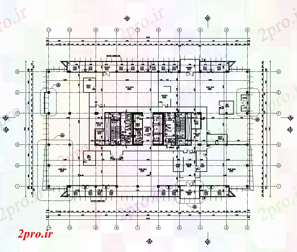 دانلود نقشه ساختمان اداری - تجاری - صنعتی جزئیات ساختمان تجاری بلوک دو بعدی طرح 39 در 58 متر (کد82437)