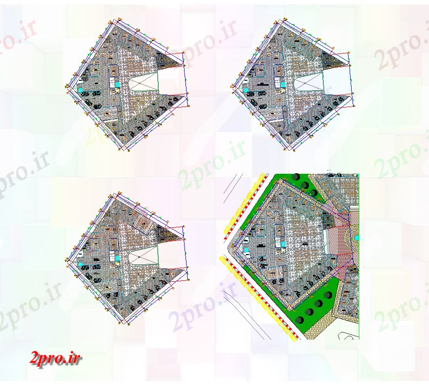دانلود نقشه ساختمان دولتی ، سازمانی شهرداری جزئیات ساختمان چیدمان دو بعدی 54 در 58 متر (کد82490)