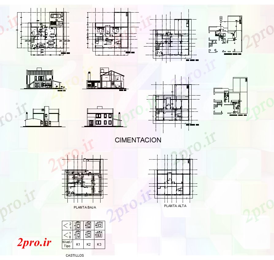 دانلود نقشه مسکونی ، ویلایی ، آپارتمان ساختمان نما جزئیات ساختار و بخش دو بعدی 14 در 15 متر (کد82504)