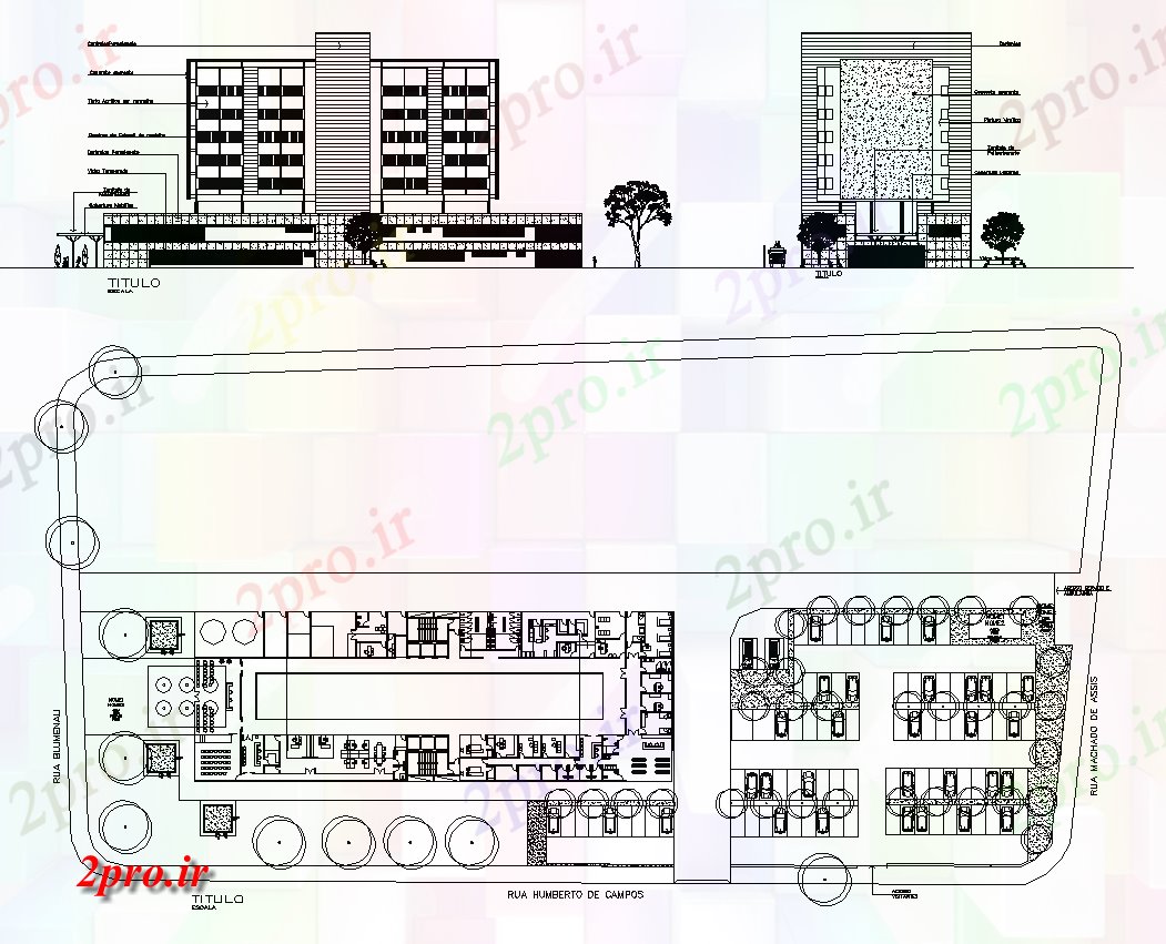 دانلود نقشه بیمارستان - درمانگاه - کلینیک طرحی و نما بیمارستان ساخت دو بعدی نظر طرح 18 در 52 متر (کد82514)