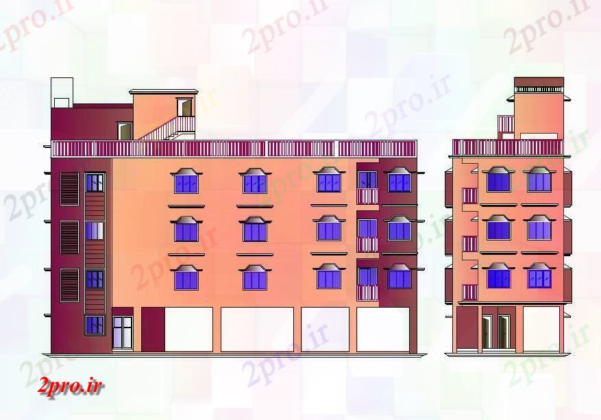 دانلود نقشه مسکونی ، ویلایی ، آپارتمان ساختمان دو طبقه مدرسه 7 در 25 متر (کد82517)