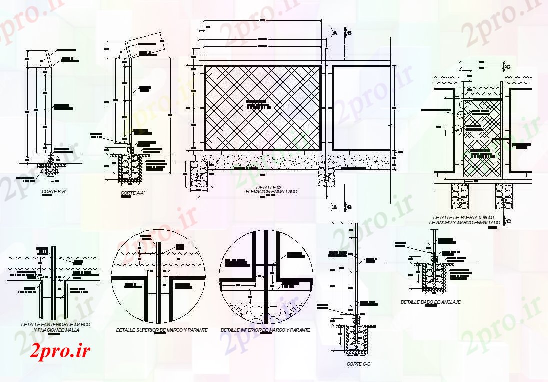 دانلود نقشه جزئیات ساختار جزئیات فولاد نرده ساختاری   طرحی  (کد82584)