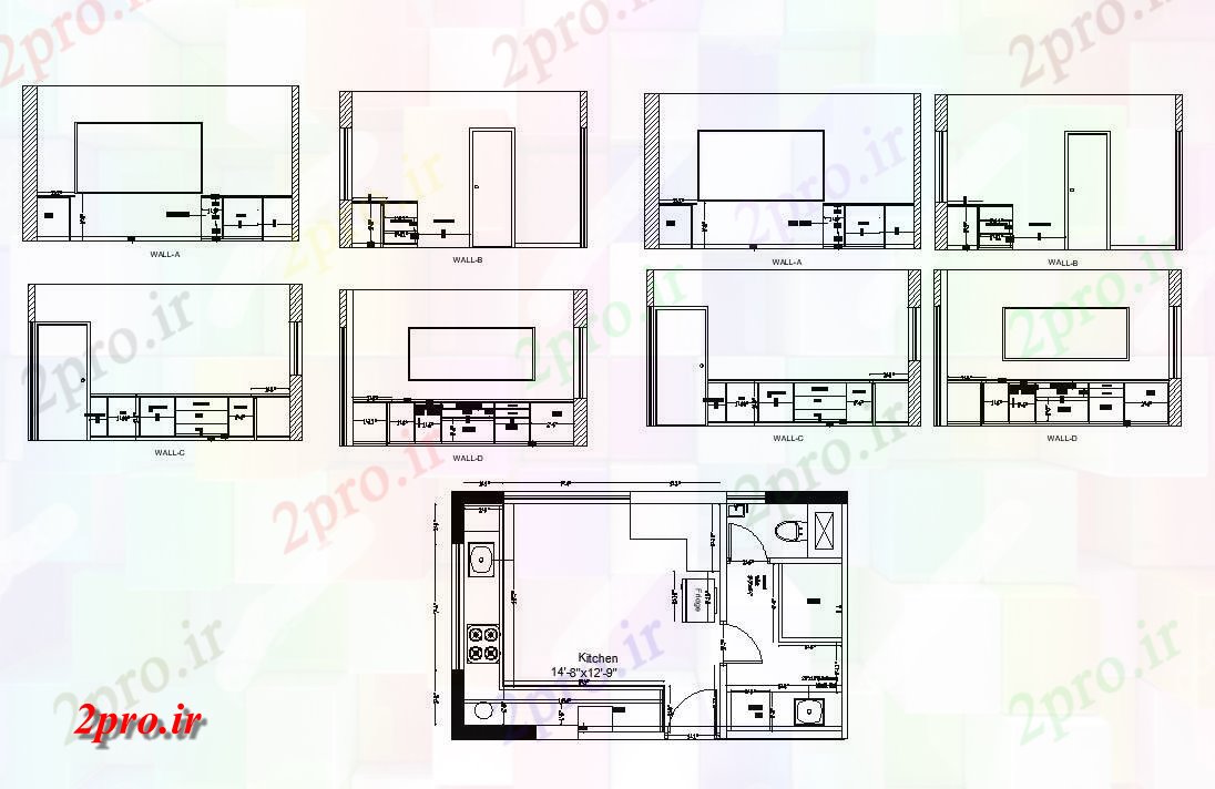 دانلود نقشه آشپزخانه ساختار طرحی آشپزخانه طرحی بلوک سازنده (کد82593)