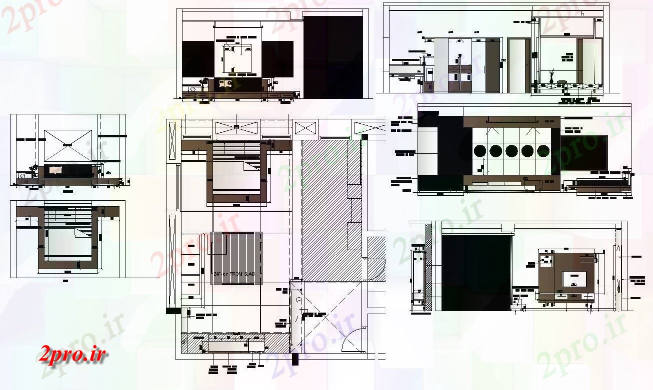دانلود نقشه اتاق خواب مستر دار طرحی و نما اتاق خواب فضای داخلی طرحی 7 در 9 متر (کد82599)